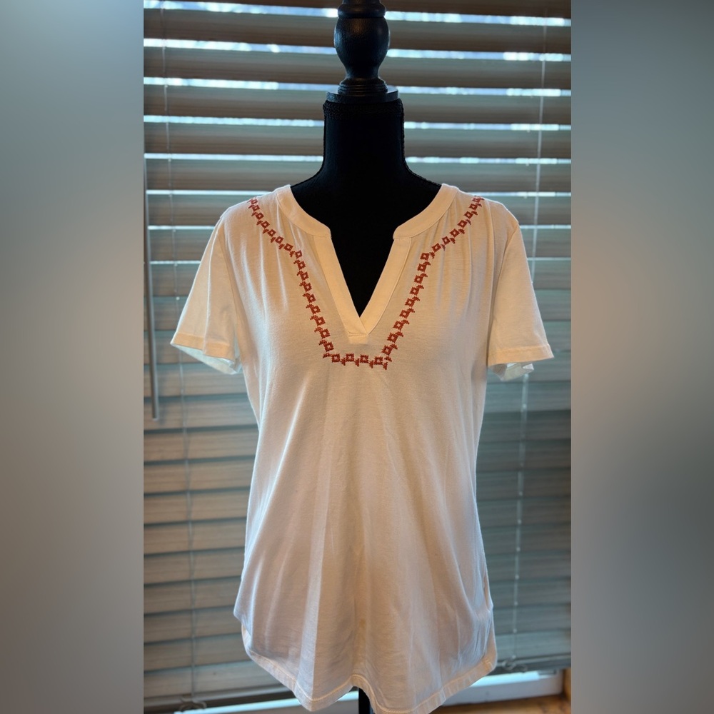 Rebecca Malone White Top with Red Embroidery